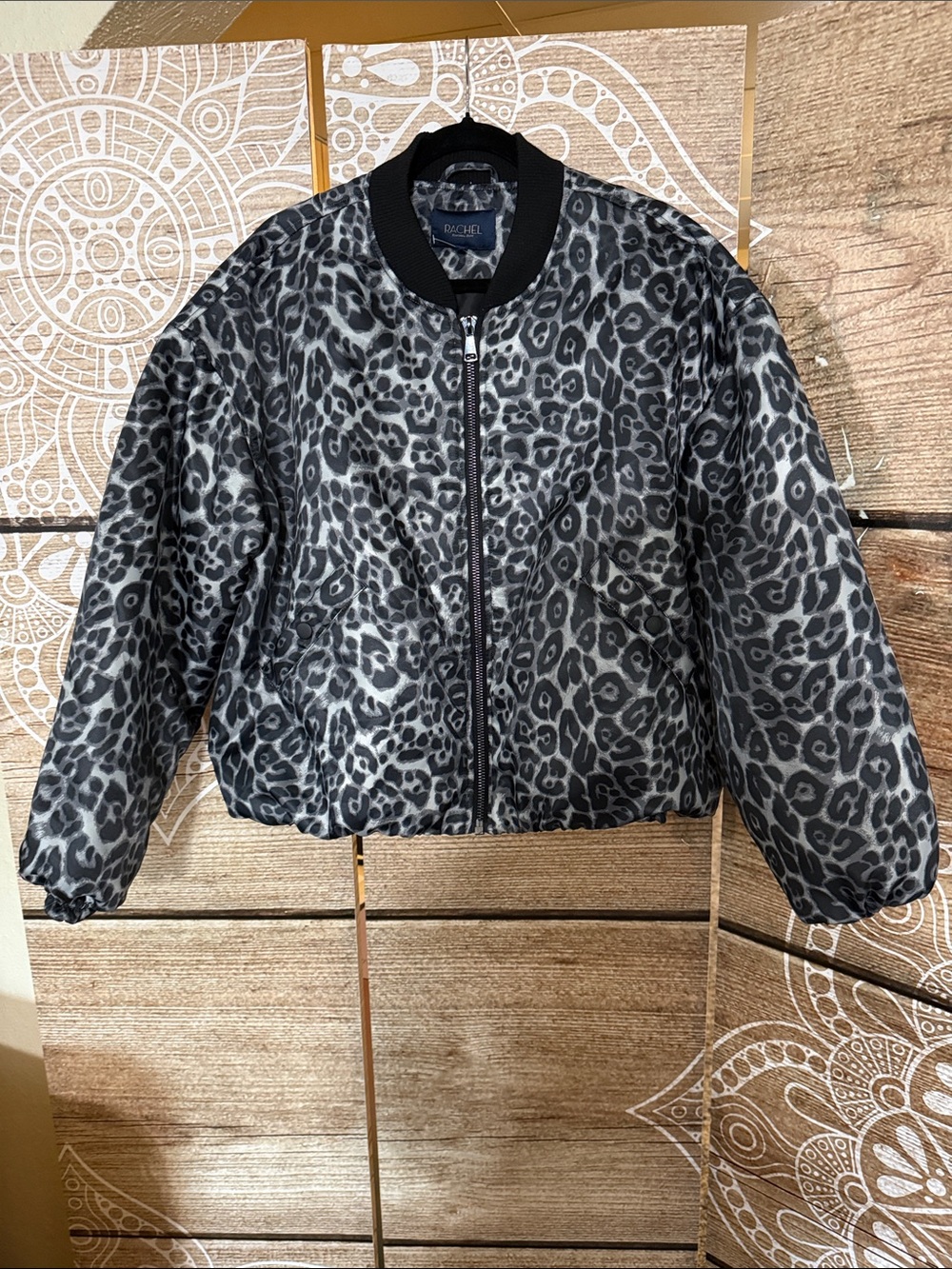 Rachel Black & Gray Leopard Puffer Jacket